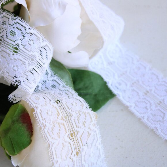 Vintage White Stretch Lace Trim, 3 yards,  1 and 7/8" wide - Picture 7 of 10
